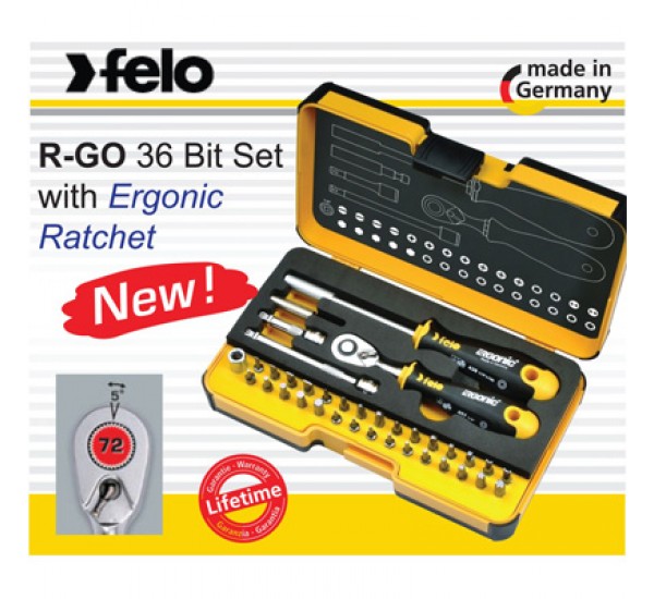 FELO R-GO Bit Set with Ergonic Ratchet – 36 Pcs.